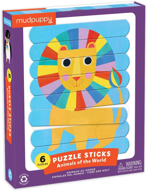 Mudpuppy Animals of The World Puzzle Sticks, 24 Double-Sided Sticks Create 6 Different Puzzles for Kids Ages 3-6