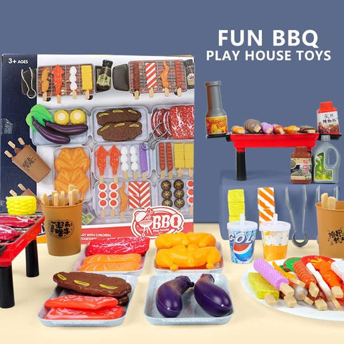 80 PCS BBQ Grill Playset Toy Barbecue Kitchen Cooking Set, Interactive Play Food Accessories for Toddlers 1-3, Ages 4-8