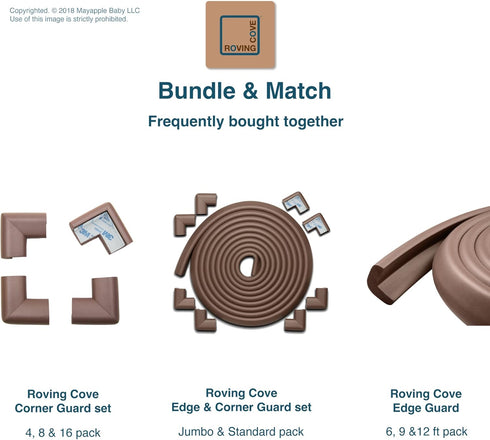 Roving Cove HeftyFit Corner Protector for Baby, 4 Large Corners, Heavy-Duty Soft Rubber Foam, Coffee Brown
