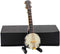 Wooden Miniature Banjo with Stand and Case, Mini Musical Instrument Replica Collectible Figurines for Dollhouse