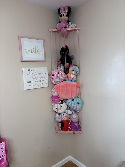 GGUO Hammock Corner Stuffed Animal Storage Net - Stuffed Animals Holder with Lights - Plush Toy Organizer Hanging