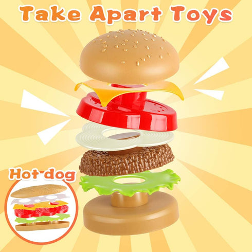 Fast Food Set - 59 PCS Kitchen Toy Set for Pretend Play, Removable Food Toys, Party Favor Stocking Stuffers