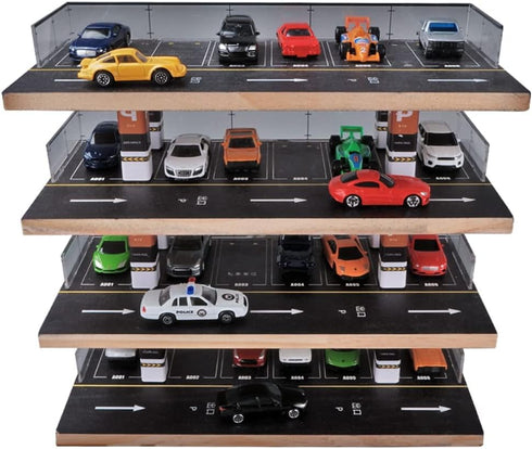 1/64 Scale 4-Tiers Diecast Model Car Display Case for Lego Vehicles, Hot Wheels, Nascar Diorama Scene Parking Lot