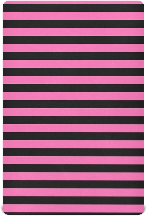 Pigsaly Crib Sheets Hot Pink Black Stripe Baby Sheet for Standard Crib Mattress