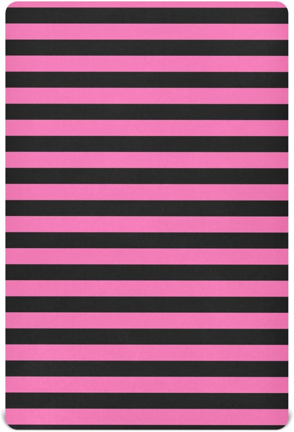 Pigsaly Crib Sheets Hot Pink Black Stripe Baby Sheet for Standard Crib Mattress