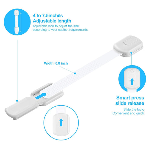 4 Pack Child Safety Strap Locks for Cabinet, Fridge, Ovens, Toilet, Drawer, Trash Can with Strong Adhesive