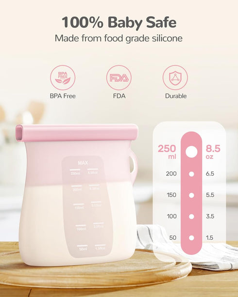 Jelly Ruru 7 8.5oz 250ml JellyRuru PCS Reusable Breast Milk Storage Bags, Standard Silicone Breastmilk Freezer Storage