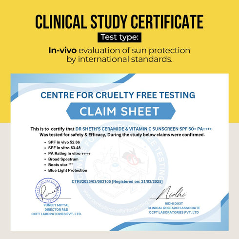 Dr. Sheth's 50+ Ceramide & Vitamin C Sunscreen SPF PA++++ In-Vivo Tested For Healthy & Bright Skin Lightweight & Non