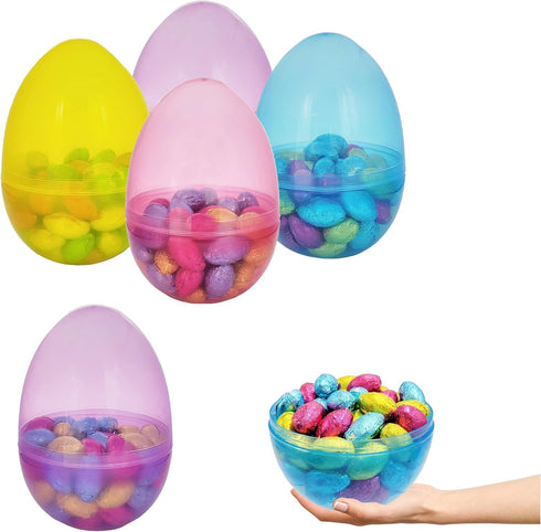 6" Inch 6-Pack The Dreidel Company Fillable Easter Eggs Jumbo Translucent, Colorful Plastic Jumbo Easter, Stands