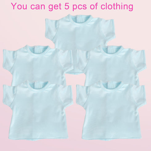 5-Piece Light Blue T-Shirts for 17-18 Inch Dolls, DIY Customizable Plain Tees