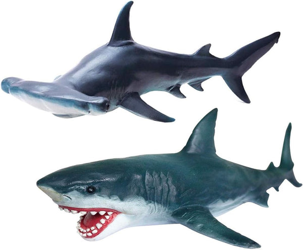 Gemini & Genius Great White Shark Hammerhead Shark Toy Set - 10 Inches Ocean Model Educational Figures