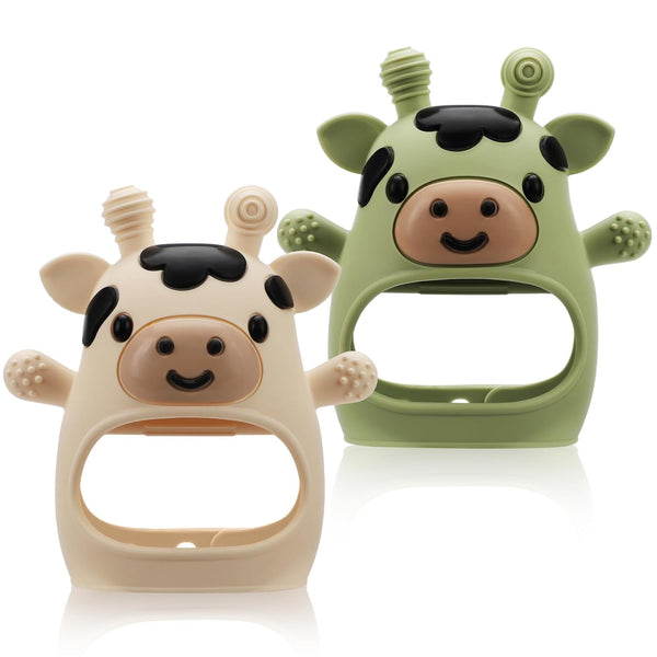 2 Pack Baby Teething Toys for 3-6 6-12 Months, Food Grade Silicone