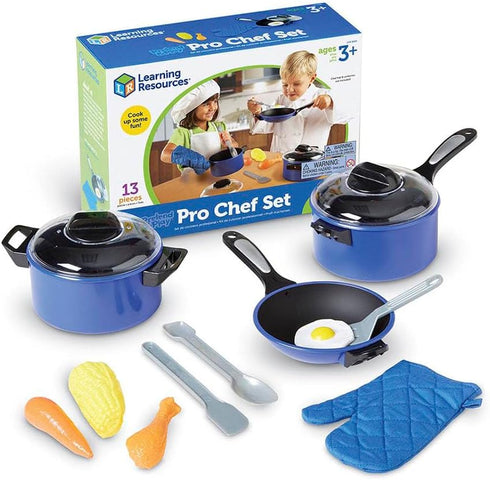 Set, 13 3+ Learning Resources Pretend & Play Pro Chef Kitchen Toys for Kids, Pretend Kitchen, Pots and Pans for Kids