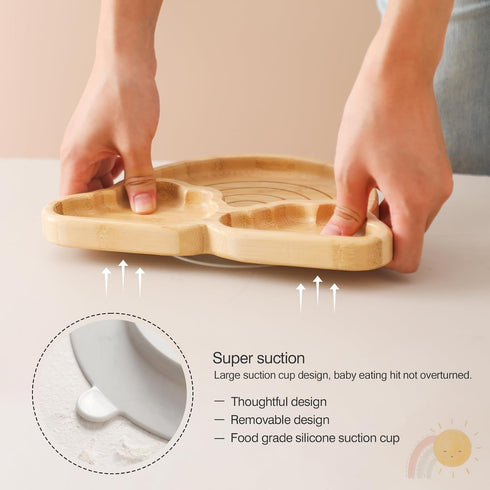 Set Set Bamboo Suction Plate for Baby Kid Toddler Plate Spoon Fork with Removable Silicone Suction All-Natural Baby