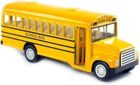 KinsFun 6 Inch Long-Nose School Bus Die Cast Metal Model Toy Car with Pullback Action