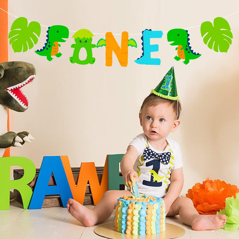 Dinosaur 1st Birthday Decoration High Chair Banner for Baby Boy, Dinosaur One Birthday Party Supplies