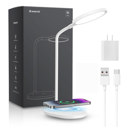 G Keni Cordless Desk Lamp with Ultra Bright Night Light and Wireless Charging