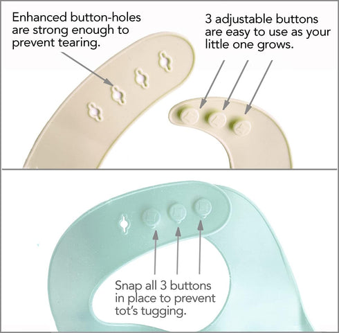 2-Pack Waterproof Silicone Baby Bib Lightweight Comfortable Easy-Wipe Clean (Beige/Sage, Large)