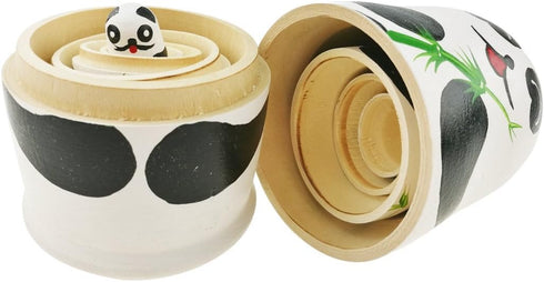 Winterworm 5.1” Cartoon Panda Russian Nesting Dolls, 5 Pieces Handmade Stacking Toys