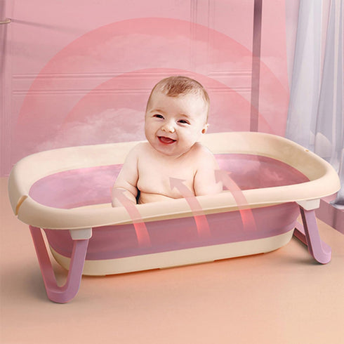 LEXIW Collapsible Baby Bathtub with Bath Pad Large Baby Bathtub Portable Bathtub with Drain Hole Folding Bathtub