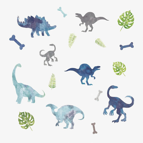 RoomMates RMK4101SCS Watercolor Dinosaur Peel and Stick Wall Decals, Blue, Green, Gray