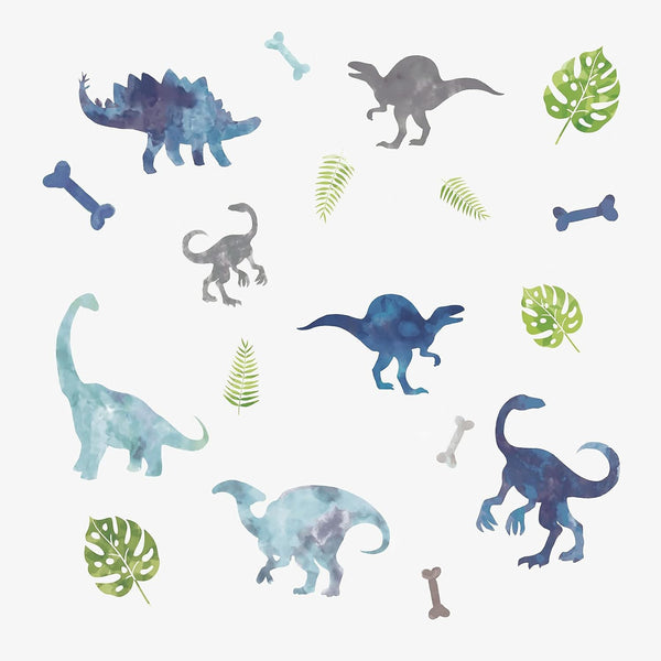 RoomMates RMK4101SCS Watercolor Dinosaur Peel and Stick Wall Decals, Blue, Green, Gray