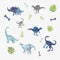 RoomMates RMK4101SCS Watercolor Dinosaur Peel and Stick Wall Decals, Blue, Green, Gray
