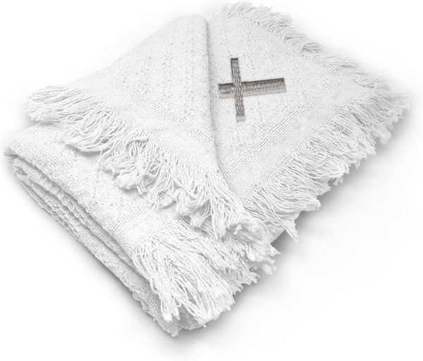 Fastasticdeals Custom Embroidery Nursery Bedding Baby Blankets for Boys & Girls Cross Silver
