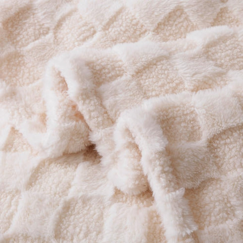 Checkered Baby Blanket Neutral, Ultra Soft Fuzzy 30 x 40 Inches Cozy Reversible Bed Blanket for Toddlers Infant