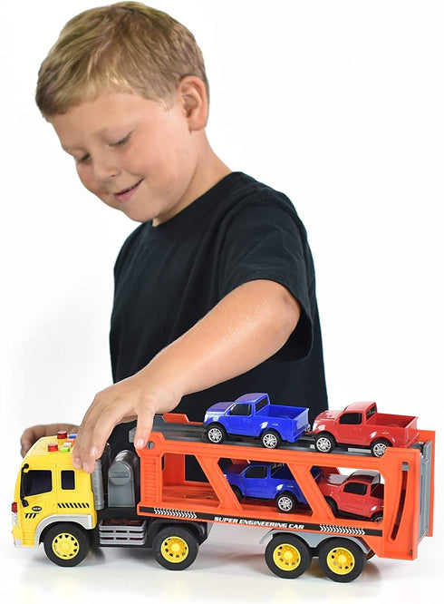 17 4 6 Playset Sunny Days Entertainment Maxx Action Vehicle Transport with Diecast Trucks Bright Lights and Car Sounds
