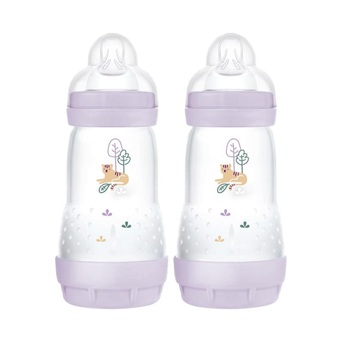 MAM Easy Start Matte Anti-Colic Baby Bottles, 9 oz (2 Count), Medium Flow Nipples, Baby Girl