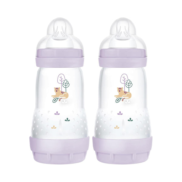 MAM Easy Start Matte Anti-Colic Baby Bottles, 9 oz (2 Count), Medium Flow Nipples, Baby Girl