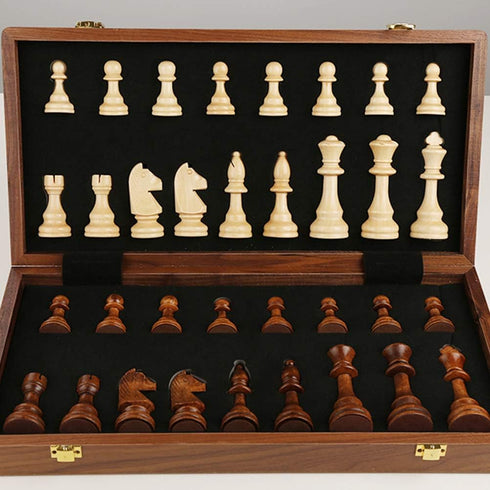 Dan&Dre 15 Folding Wooden Chess & Checkers Set (2 in 1), Portable Travel Chess Board Gift