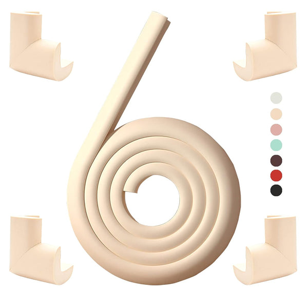Furniture Corner & Edge Safety Bumpers, Table Edge Protectors for Baby, Foam Corner Guard, Beige (4 Corners & 6.5ft