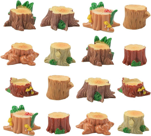 16 PC Miniature Creative Simulation Tree Stump Ornaments: Perfect for Home Art Sculpture and Dollhouse Decorations