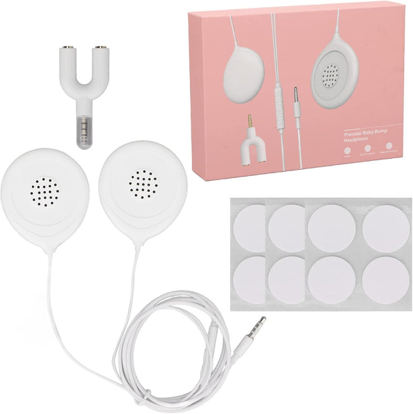 Shop Prenatal Belly Headphones for Women - Baby Heartbeat Monitor, Music Splitter & 12 Stickers - White.