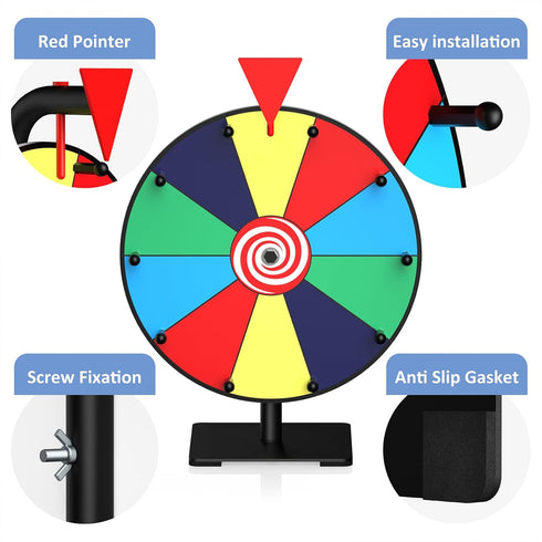 12 Inch Facilife Spinning Wheel - Color Prize Wheel with Stand, Table Spinner for Trade Shows, Carnivals & Home Games