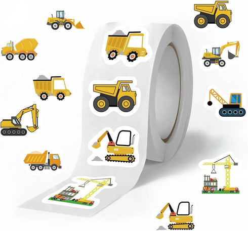 KOPTOP 1000PCS 2 10 Construction Vehicle Stickers Roll, Rolls Styles Self-Adhesive Stickers for Kids - Waterproof