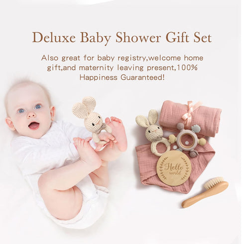 Set Set 6PCS YOUUYS Baby Gift for Newborn - Baby Essential Bath Basket Easter Gift with Baby Blanket Baby Rattle