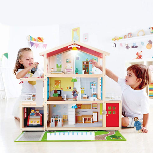 Lovely Family Dollhouse Dolls Set of 8 Wooden Figures, Kids Girls Happy Playset Characters Accessories for Children