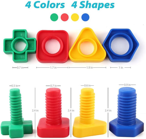 LotFancy Nuts and Bolts, 24pcs Fine Motor Skills Occupational Therapy Toys for Kids, Shapes and Colors Matching Toys, Montessori Building Construction Game with Storage Box for Baby and Toddlers