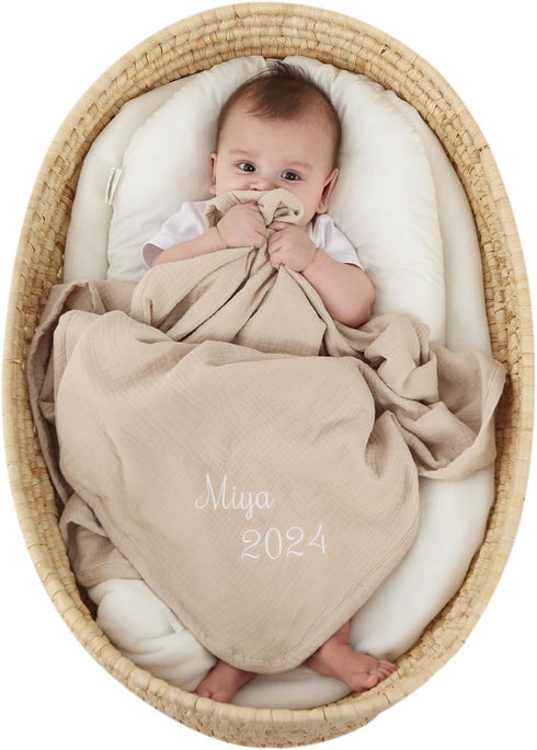 OCFTERY Custom Personalized Baby Blanket,Crib Blanket for Baby and ToddlerMuslin Embroidered Baby Blanket,