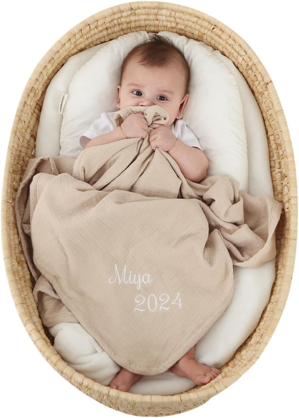 OCFTERY Custom Personalized Baby Blanket,Crib Blanket for Baby and ToddlerMuslin Embroidered Baby Blanket,