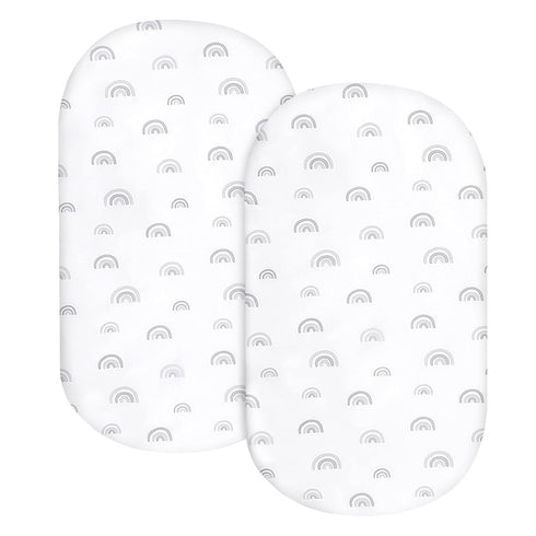 Bassinet Sheet Set 2 Pack, Gray Rainbow Fitted Bassinet Sheets for Baby Boy Girl, Universal Microfiber Soft Cradle