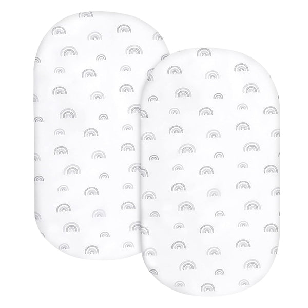 Bassinet Sheet Set 2 Pack, Gray Rainbow Fitted Bassinet Sheets for Baby Boy Girl, Universal Microfiber Soft Cradle
