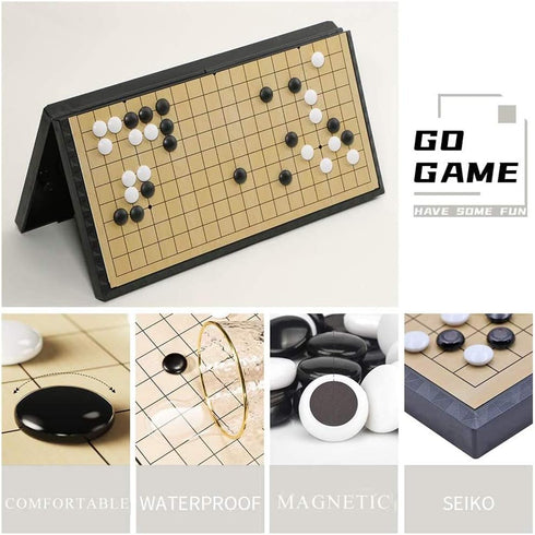 11 Inch Go Game Set Magnetic Travel Board Game Small Portable Folding Chinese Weiqi Gomoku Classic Strategy Game with Plastic Go Pieces