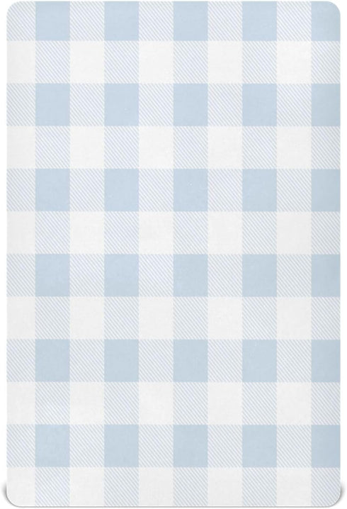 Kigai Light Blue Crib Sheet for Boys Girls Gingham Baby Sheets Jersey