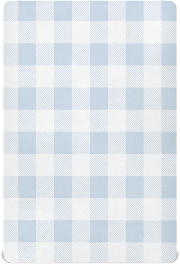 Kigai Light Blue Crib Sheet for Boys Girls Gingham Baby Sheets Jersey