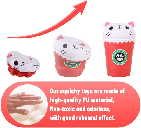 Anboor 5.3" Soft Squishys Food Toy - Kawaii Cat Coffee Cup for Kids and Adults, Collection Stress Relief Toy