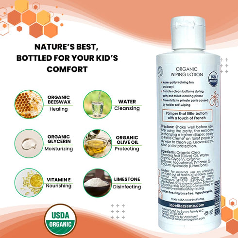 (8 oz) La Petite Creme French Premium Liniment Wiping Lotion for Kids - Potty Training Solution - Skin Cleanser